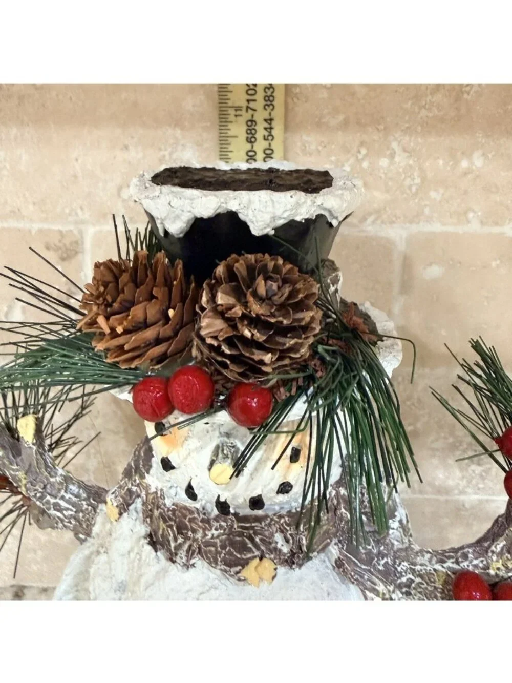 Rustic Snowman Figurine 10.5” X 6”Pinecone Christmas Decor